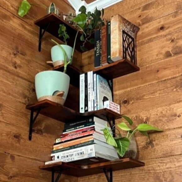 Floating Corner Shelves for Wall Décor Storage, Rustic Wall Shelves Set of 4 - Picture 1 of 1